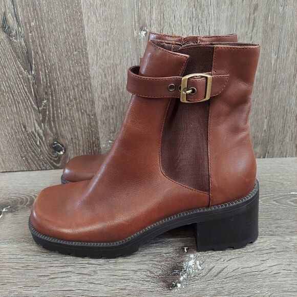 Vintage 90s Nicole 'Huey' Brown Leather Chunky Boots Size 7.5 - Picture 4 of 10